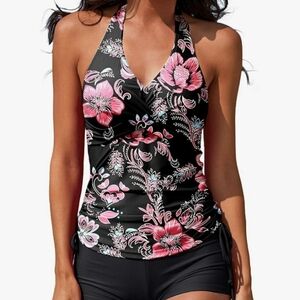 Women Two Piece Tankini Halter Padded Adjustable Drawstring Swimsuit Small